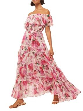 Misa Los Angeles Estela Pink Floral Tiered Maxi Skirt